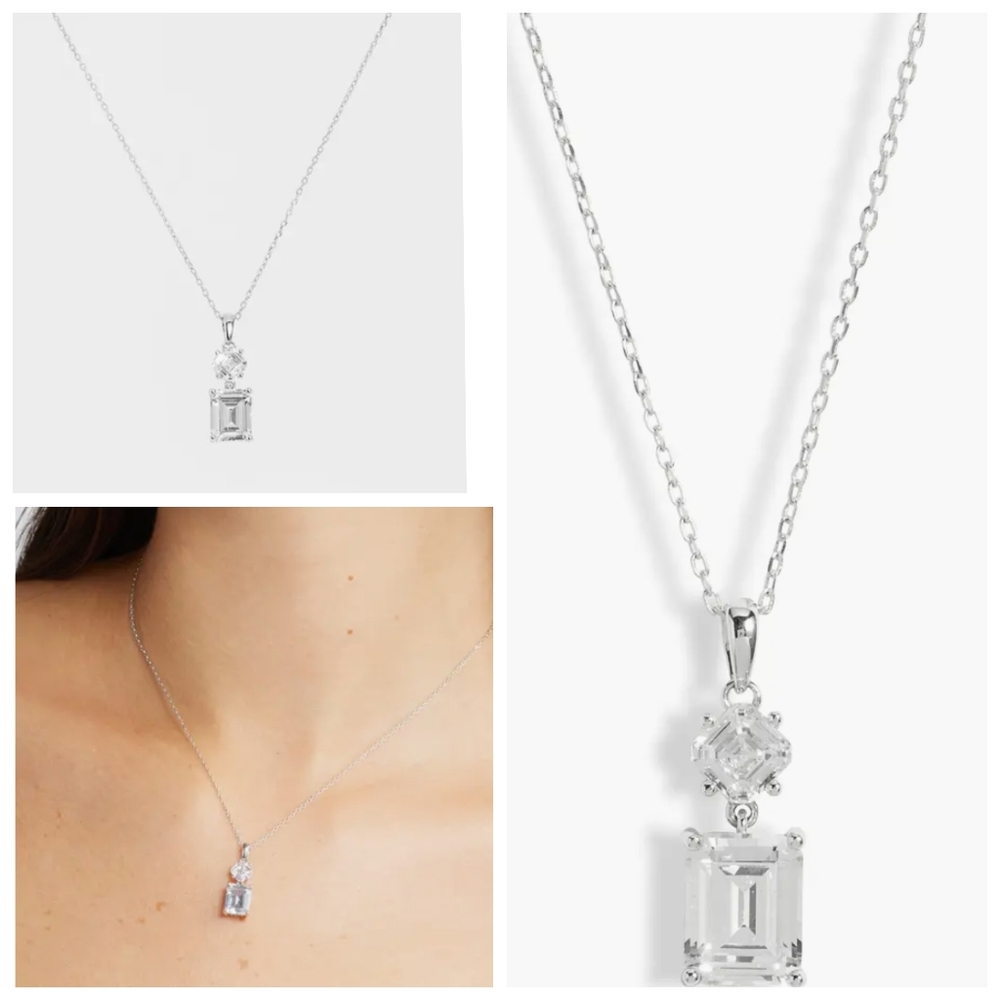 925 Cubic Zirconia Double Drop Pendant Necklace